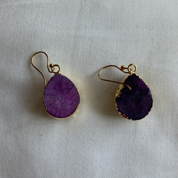 Purple Geode Druzy amethyst crystal gold plated earrings - Picture 6 of 12